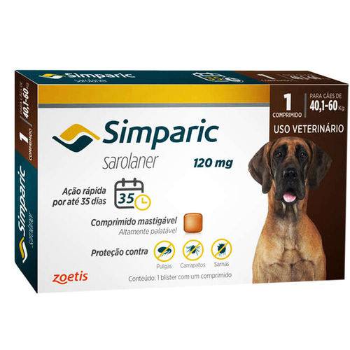 Antipulgas Zoetis Simparic 120 Mg para Cães 40,1 Á 60 Kg