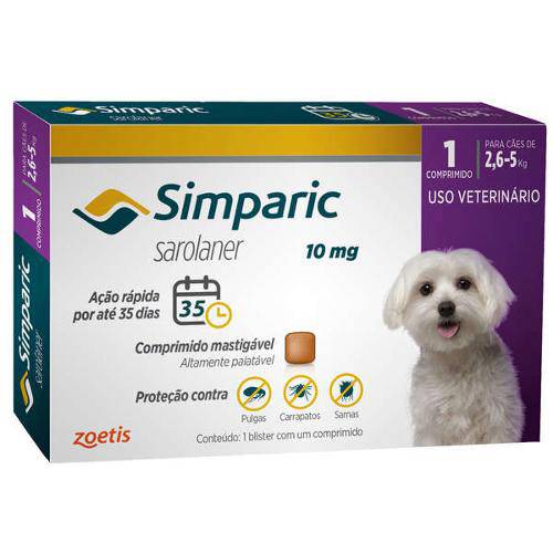 Antipulgas Zoetis Simparic 10 Mg para Cães 2,6 a 5 Kg