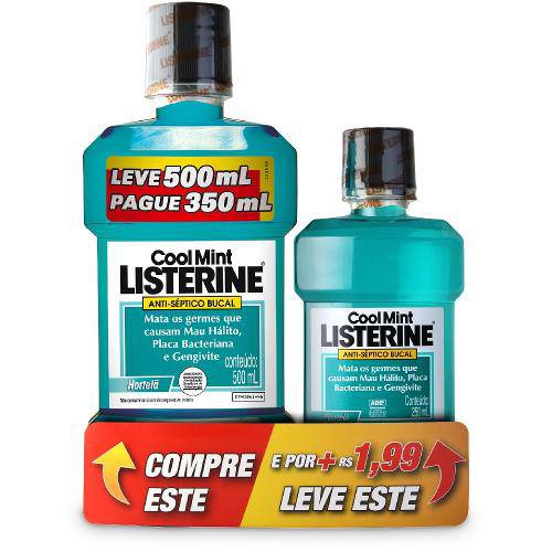Antisséptico Bucal Listerine Cool Mint Leve 500ml Pague 350ml + 250ml