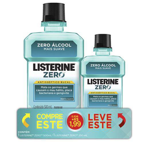Antisséptico Bucal Listerine Zero Compre 500mL + R$ 1,99 Leve 250mL