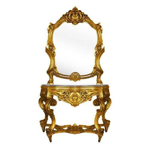 Aparador Clássico Dourado Luis XV com Espelho