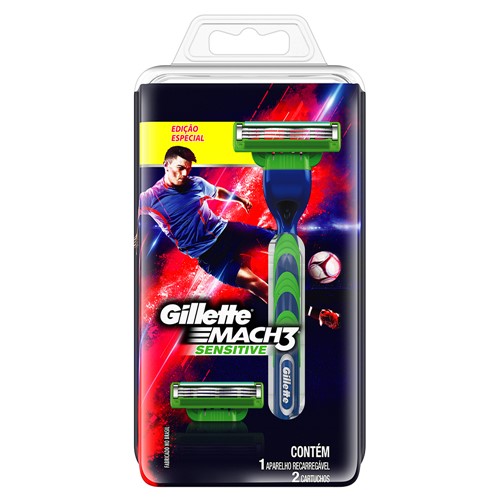 Aparelho de Barbear Gillette Mach3 Sensitive Barcelona + 2 Cargas Edição Especial