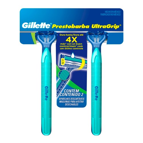 Aparelho de Barbear Gillette Prestobarba UltraGrip Descartável Cabeça Móvel com 2 Unidades