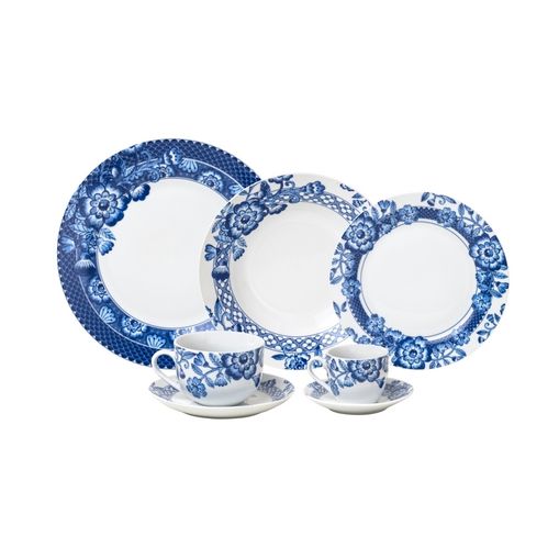 Aparelho de Jantar 42 Peças de Porcelana Azul Santorini Wolff