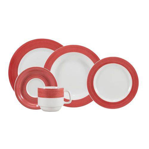 Aparelho de Jantar Chá Schmidt Cilindrico Porcelana 20 Peças Vermelho - Embalagem Parda