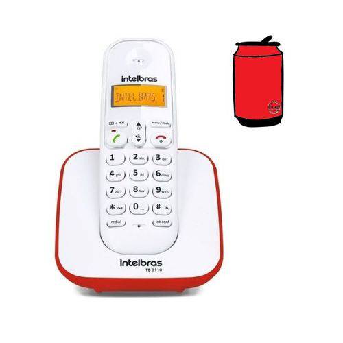 Aparelho Telefone Fixo Sem Fio Digital Branco Vermelho Bina