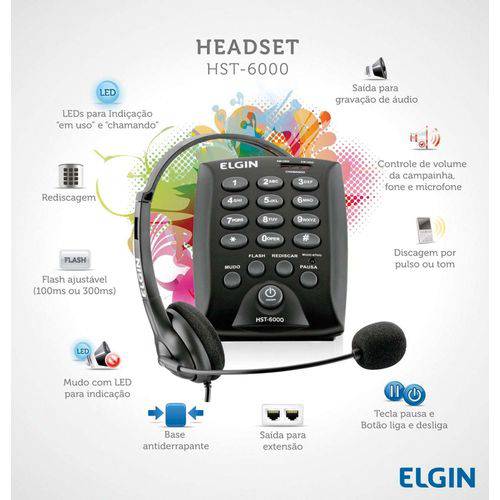 Aparelho Telefonico com Fio Headset Hst-8000 C/display Az Elgin Unidade