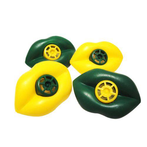 Apito Boquinha Amarelo e Verde - Pacote com 12 Unidades