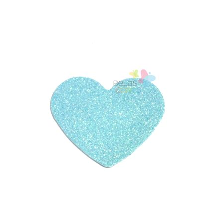 Aplique de EVA Coração Azul Claro Glitter - Tamanho PP - 50 Unidades
