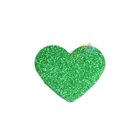 Aplique de EVA Coração Verde Bandeira Glitter - Tamanho PP - 50 Unidades