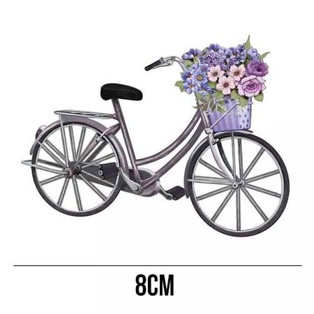 Aplique de MDF e Papel - Bicicleta Flores Lilás APM8 - 482