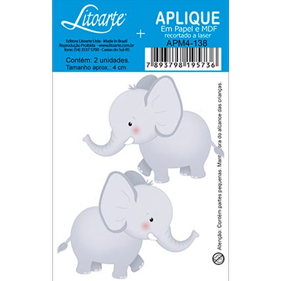 Aplique Decoupage em Papel e MDF Elefante APM4-138 - Litoarte