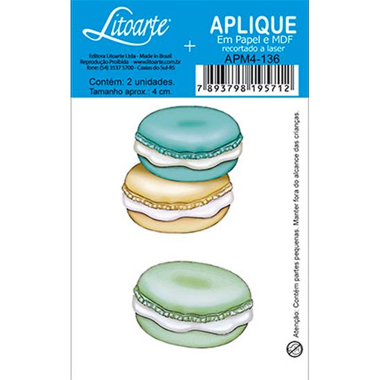 Aplique Decoupage em Papel e MDF Macarons APM4-136 - Litoarte