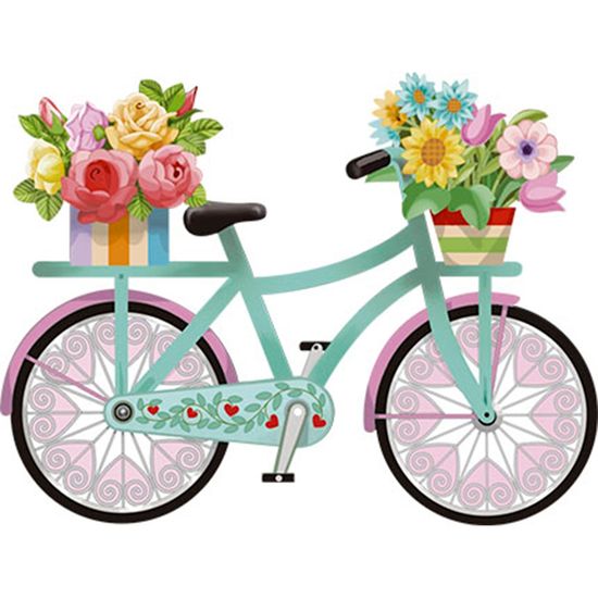 Aplique Decoupage Litoarte APM8-1154 em Papel e MDF 8cm Bicicleta com Flores