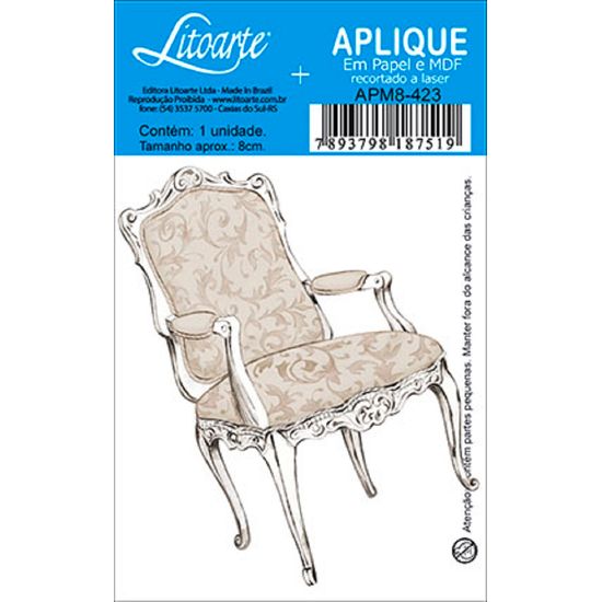 Aplique Decoupage Litoarte APM8-423 em Papel e MDF 8cm Cadeira
