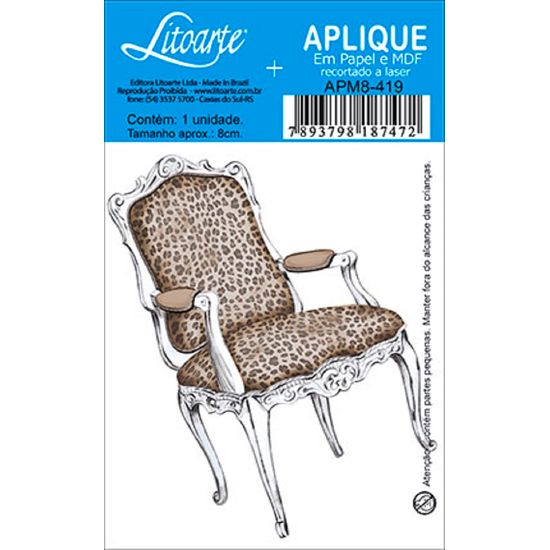 Aplique Decoupage Litoarte APM8-419 em Papel e MDF 8cm Cadeira