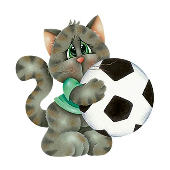 Aplique Decoupage Litoarte APM8-691 em Papel e MDF 8cm Gato com Bola de Futebol