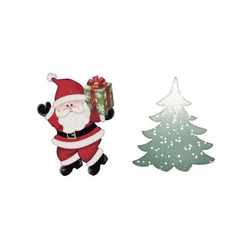 Aplique Decoupage Natal Litoarte APMN4-014 em Papel e MDF 4cm Papai Noel e Pinheiro