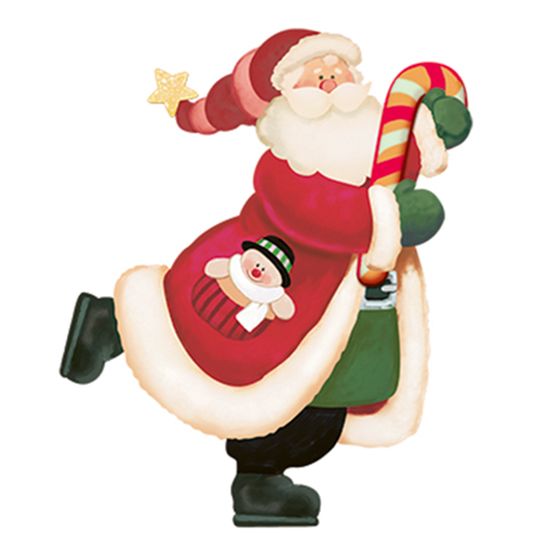 Aplique Decoupage Natal Litoarte APMN8-009 em Papel e MDF 8cm Papai Noel com Bengala