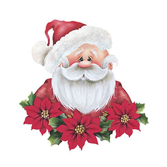 Aplique Decoupage Natal Litoarte APMN8-067 em Papel e MDF 8cm Papai Noel e Poinsétias