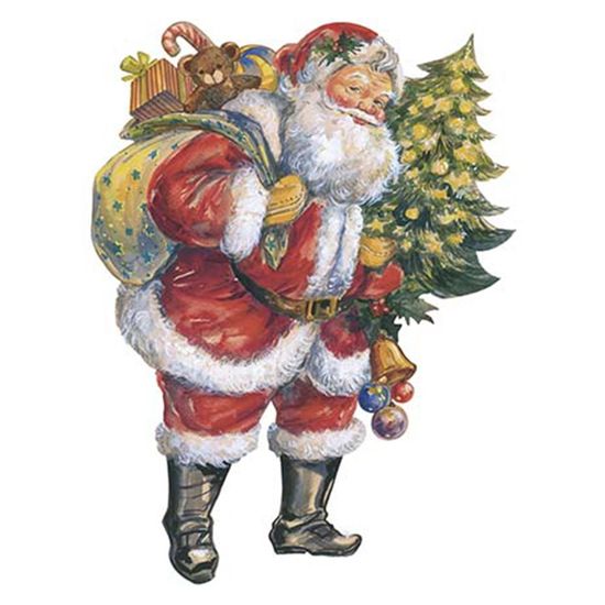 Aplique Decoupage Natal Litoarte APMN8-087 em Papel e MDF 8cm Papai Noel Vintage com Pinheiro