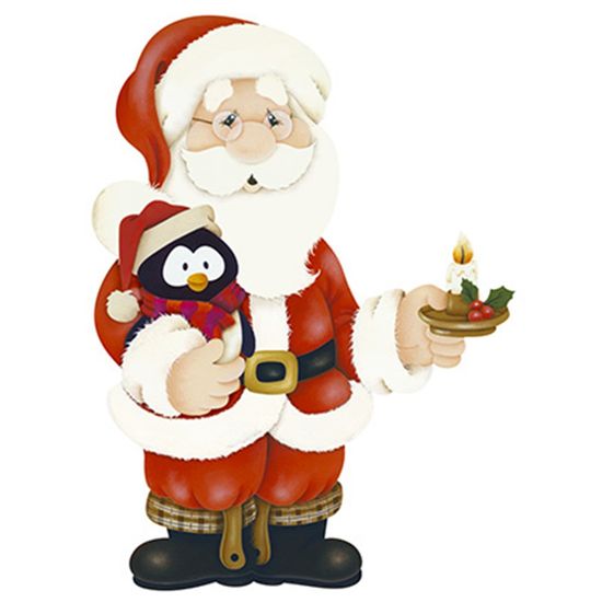 Aplique Decoupage Natal Litoarte APMN8-106 em Papel e MDF 8cm Papai Noel com Pinguim
