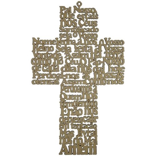 Aplique em MDF Crucifixo Oração Pai Nosso 36x21,5cm - Palácio da Arte