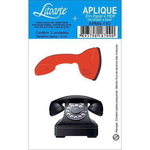 Aplique Mdf e Papel Litoarte 4 Cm - Modelo Apm4- 110 Telefones