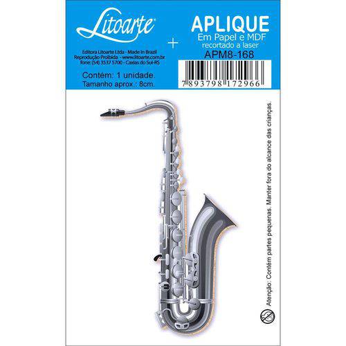 Aplique Mdf e Papel Litoarte 8 Cm - Modelo Apm8- 168 Saxofone