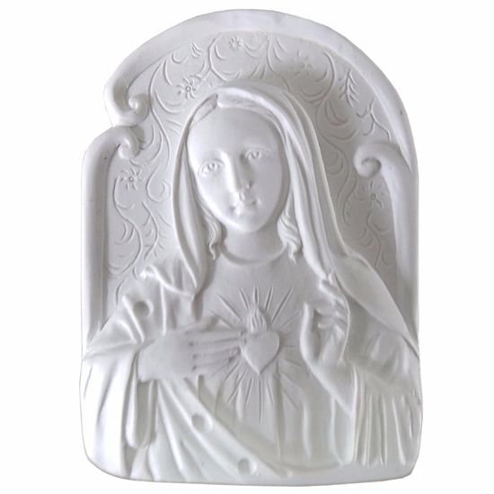 Aplique Religioso Oval Imaculado Coração de Maria 9x6,6cm - Resina