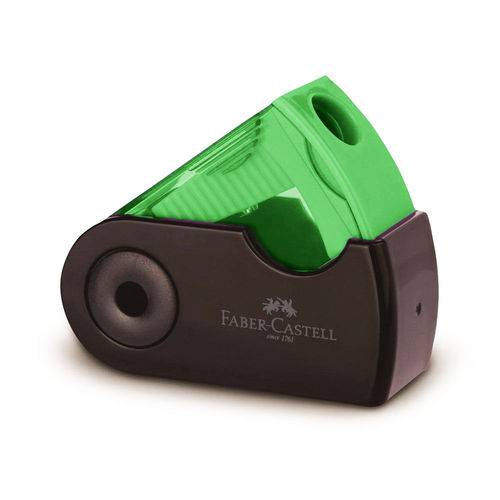 Apontador com Depósito Mini Sleeve Black Neon Verde - Faber-Castell
