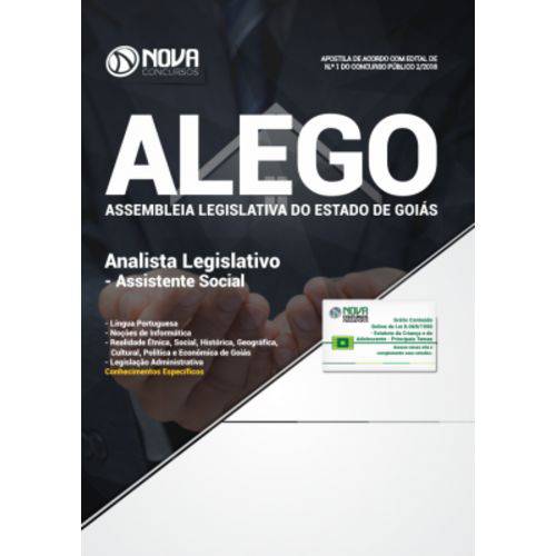 Apostila Assembleia Legislativa de Goiás (alego) 2018 - Analista Legislativo - Assistente Social
