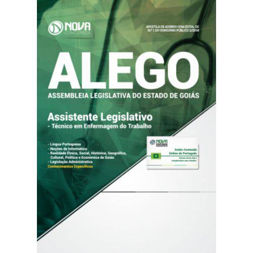 Apostila Assembleia Legislativa de Goiás (alego) 2018 - Assistente Legislativo: Técnico em Enfermagem do Trabalho