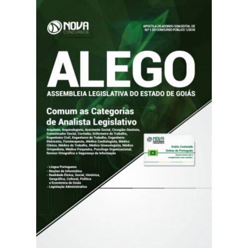 Apostila Assembleia Legislativa de Goiás (alego) 2018 - Comum as Categorias de Analista Legislativo