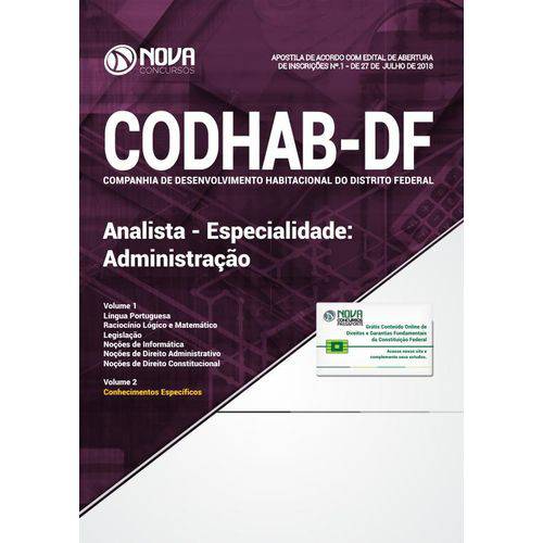 Apostila CODHAB-DF 2018 - Analista - Especialidade: Administ