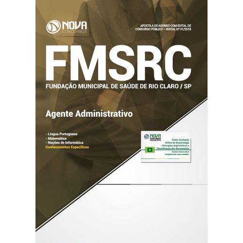 Apostila Fundação Saúde Rio Claro (fmsrc) 2019 - Agente Administrativo