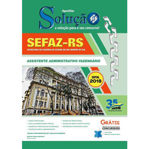 Apostila Impressa Sefaz-rs 2018 - Assistente Administrativo Fazendário