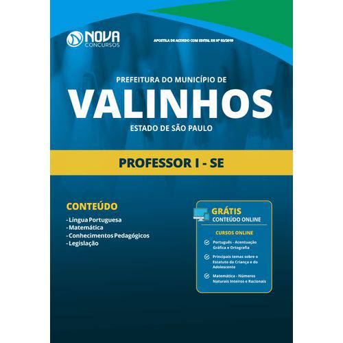 Apostila Prefeitura de Valinhos Sp 2019 Professor I - se