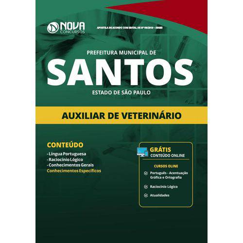 Apostila Prefeitura Santos-SP 2019 - Auxiliar de Veterinário