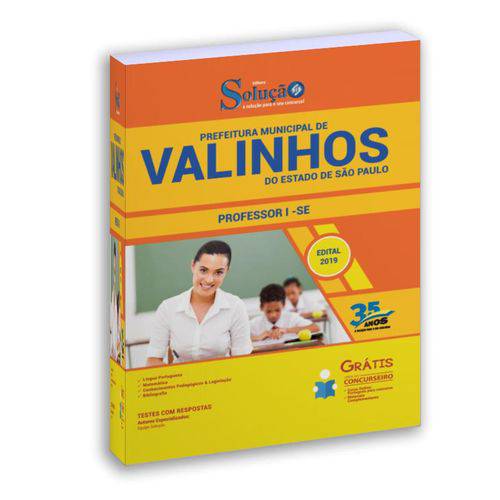 Apostila Prefeitura Valinhos - Sp - 2019 - Professor I - se