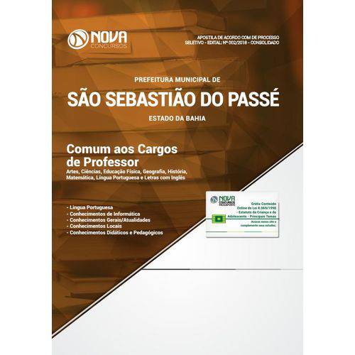 Apostila São Sebastião do Passé BA 2018 Cargos de Professor