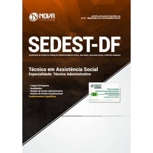 Apostila Sedest-df 2018 - Técnico em Assistência Social - Especialidade: Técnico Administrativo