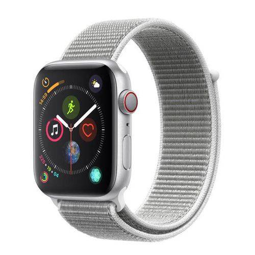 Apple Watch Series 4 Cellular, 44 Mm, Alumínio Prata, Pulseira Esportiva Loop Cinza e Fecho Ajustáve