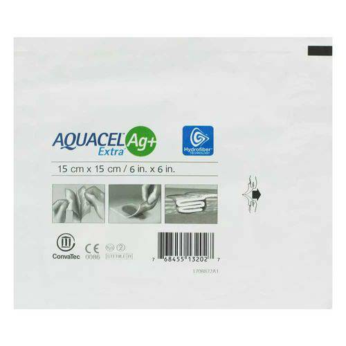 Aquacel Ag+ Extra Convatec Curativo Antimicrobiano Hydrofiber Prata 15x15cm (caixa com 5 Unidades)