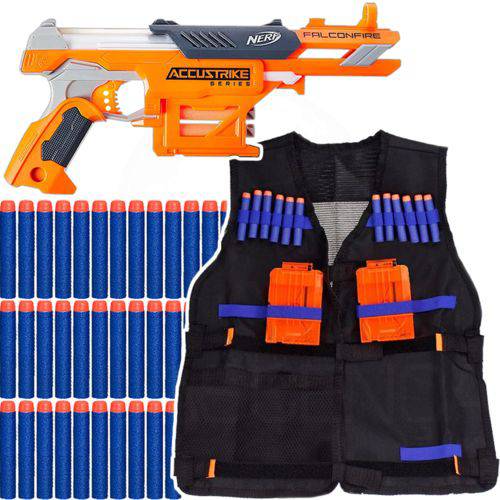 Arma Nerf Falconfire + Colete Infantil + 30 Dardos de Brinquedo