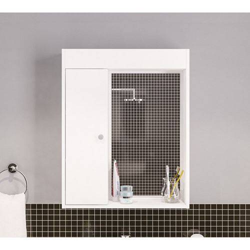 Armario Aereo de Banheiro com Espelho 01 Porta Branco Politorno