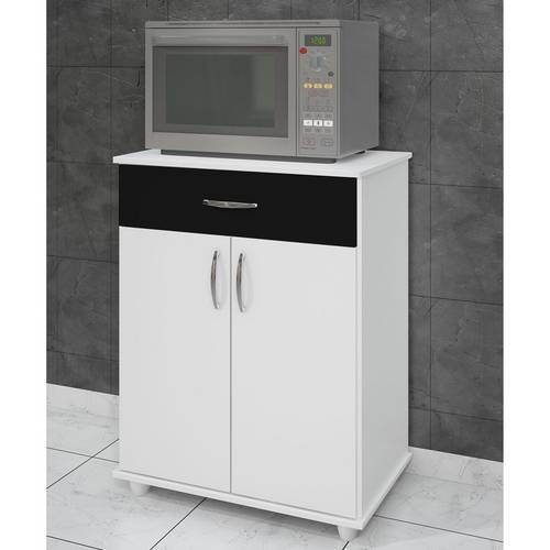 Armário de Cozinha 302 Flex com Espaço para Micro-Ondas, 2 Portas e 1 Gaveta - Branco/Preto