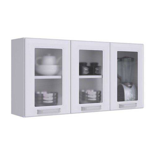 Armario de Cozinha Aereo Itatiaia Luce 3 Portas 3 Vidros Branco Ipv3-105