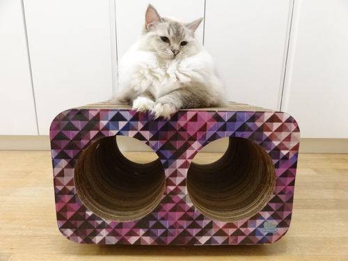 Arranhador e Brinquedo Interativo para Gatos Cat Box - Duplo Redondo - Quadriculado Rosa