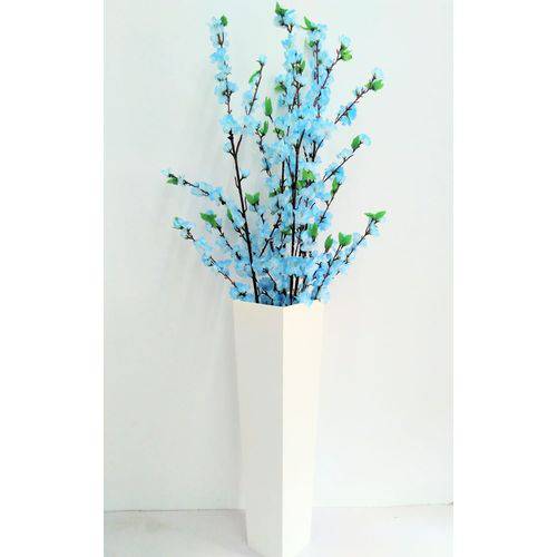 Arranjo Alto Chão Pessegueiro Artificial Vaso Mdf Branco Flor Azul